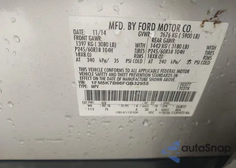 2015 Ford Explorer из США, поврежденный, VIN 1FM5K7B96FGB32955